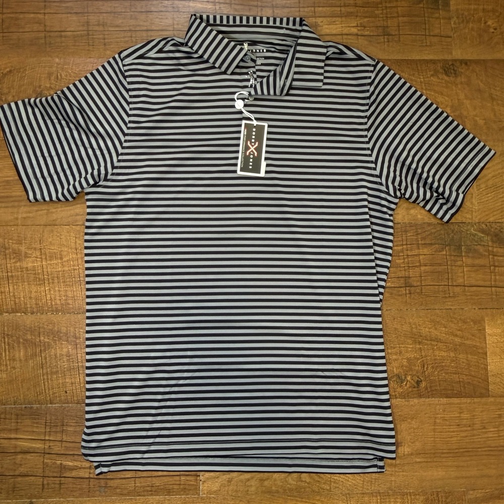 NWT Bobby Jones Golf Polo Shirt Mens L Grey Black Striped X H2O Performance